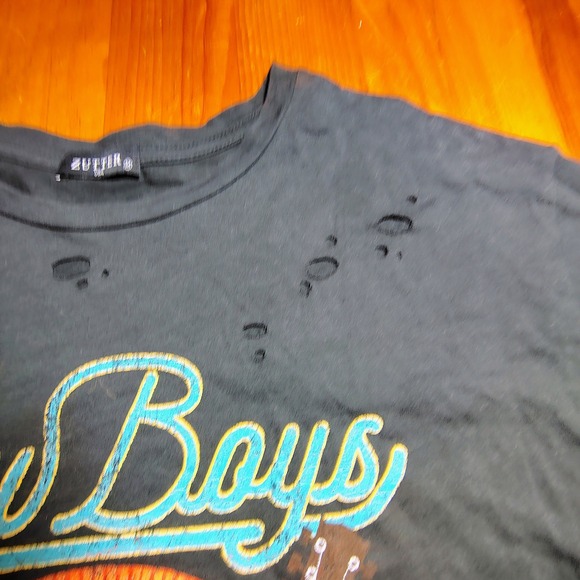 ZUTTER Cowboys Country Music Graphic T Shirt Distressed Holes Gray Mens M - Picture 5 of 7